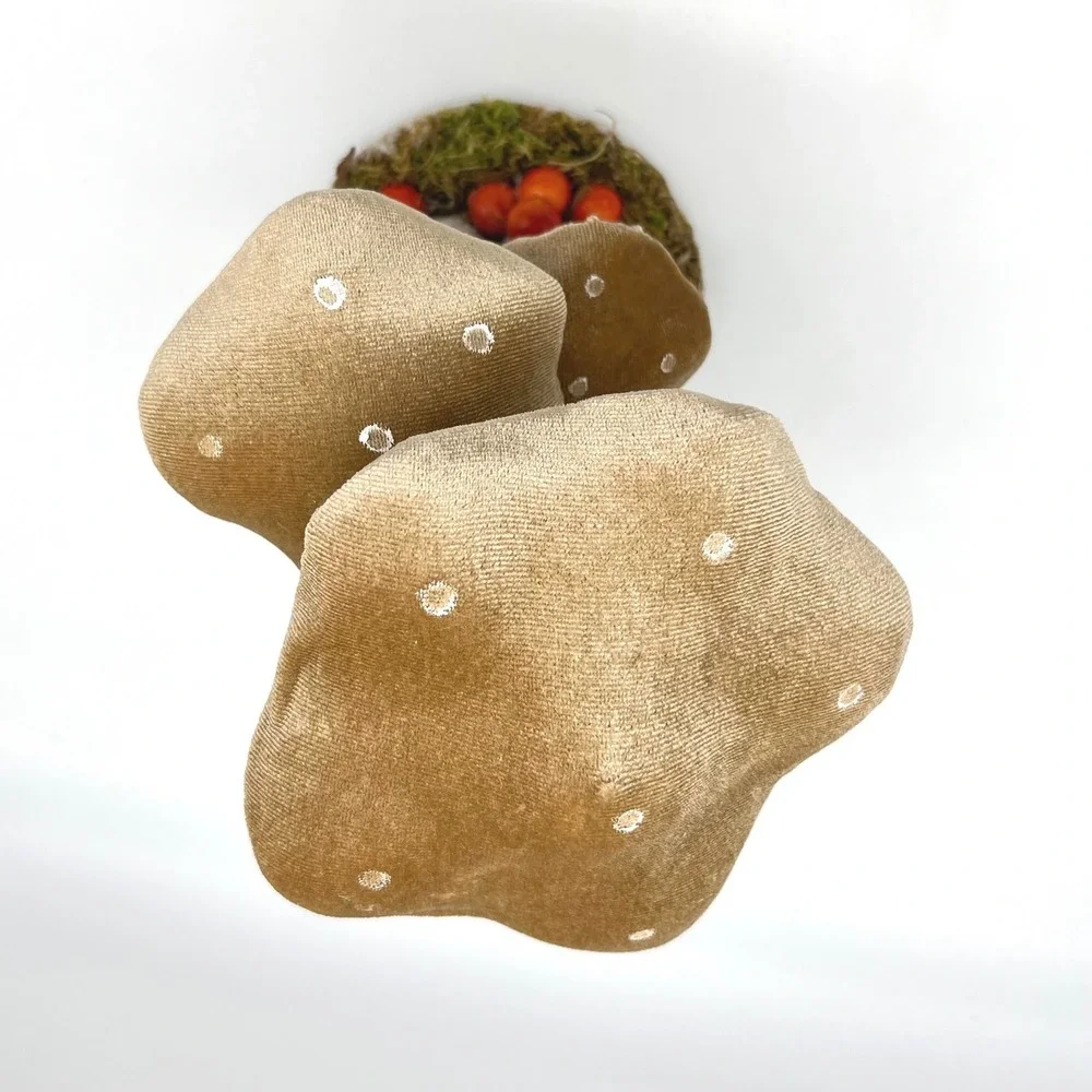 Whimsical Mushroom Decor Set Velvet Mushroom‎ Stems Red Berries Enchanted Forest